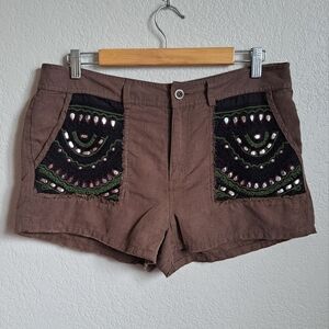 Brown Embroidered Women's Shorts